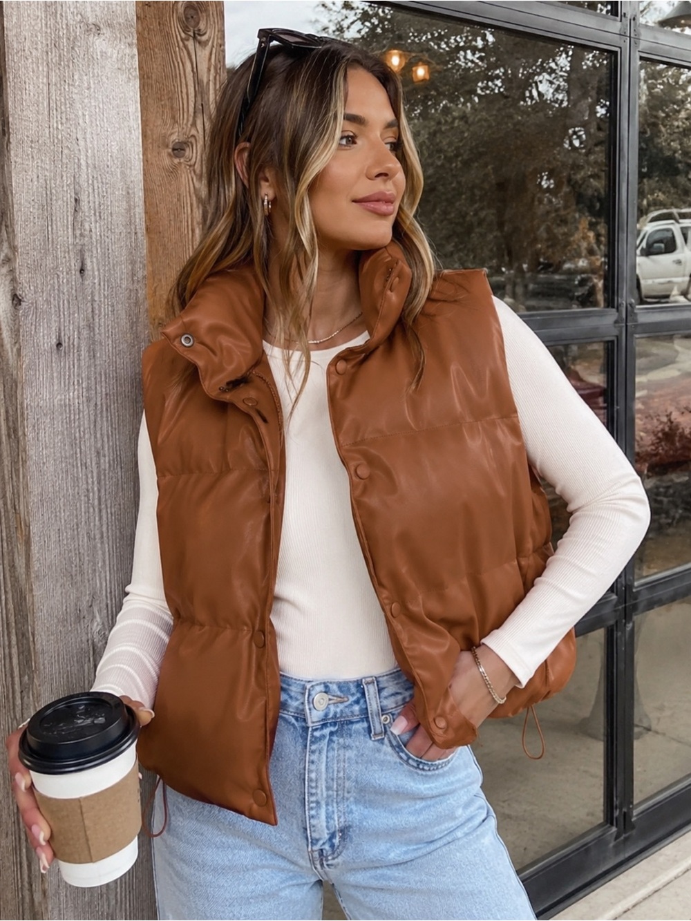 Simply Southern Vegan Leather Puffer Vest XL NWT Camel Tan